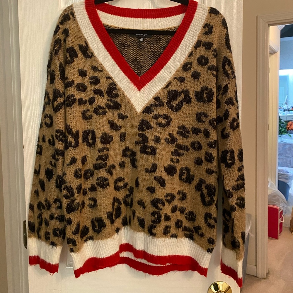 Instinct Leopard Print Color Block V-Neck Sweater - image 2